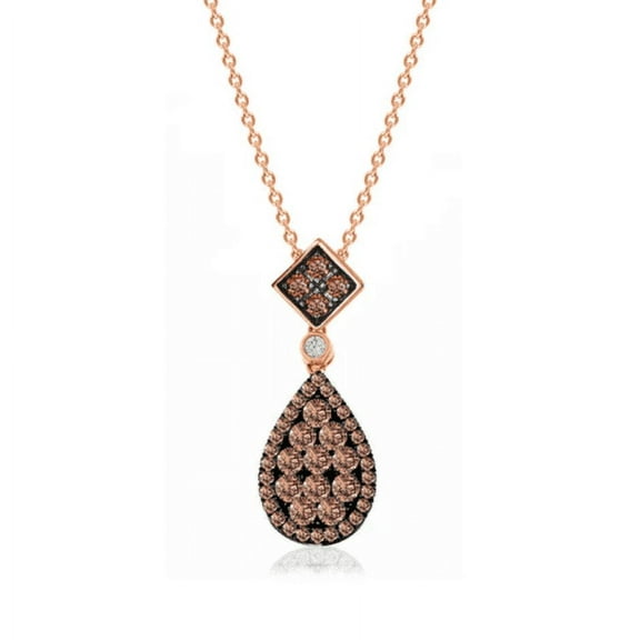 Round Cut Brown Diamond Dangle Pendant Necklace in 14k Rose Gold Finish - Anniversary Gift For Wife