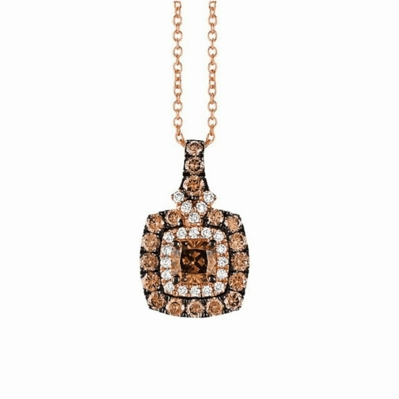 Round Cut Brown Diamond Double Halo Pendant Necklace with 18"inch Chain in 14K Rose Gold Vermeil Necklace For Her