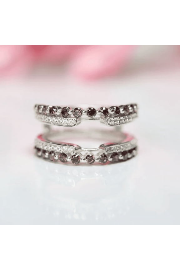 Round Cut Brown Diamond and White Diamond Ring Guard 925 Sterling Silver Ring For Her