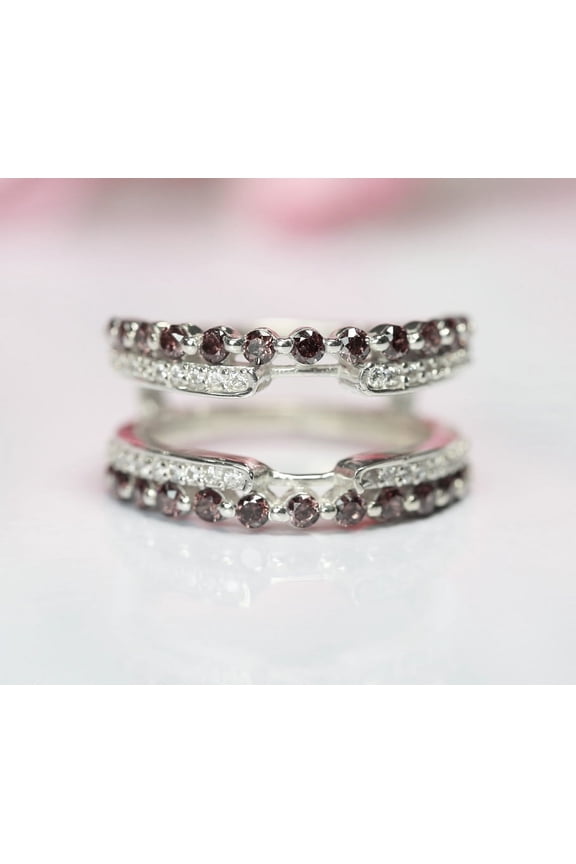 Round Cut Brown Diamond and White Diamond Ring Guard in 925 Sterling Silver - Ring For Her