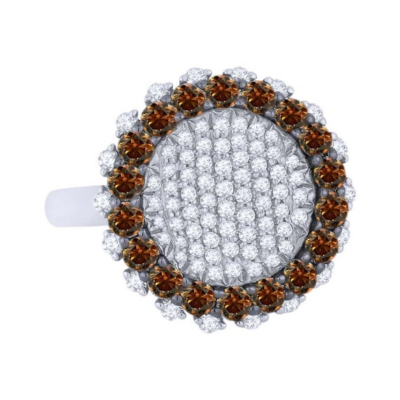 AFFY Round Cut Brown & White Natural Diamond Cocktail Ring In 14k Solid White Gold (1.69 cttw) Ring Size-12.5