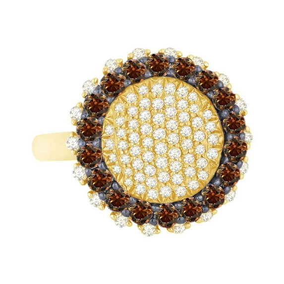 AFFY Round Cut Brown & White Natural Diamond Cocktail Ring In 14k Solid Yellow Gold (1.69 cttw) Ring Size-12.5