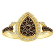 thumbnail image 1 of AFFY Round Cut Brown & White Natural Diamond Pear Shaped Frame Ring In 14K Solid Yellow Gold, 1 of 1