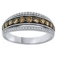 thumbnail image 1 of AFFY Round Cut Brown & White Natural Diamond Triple Row Band Ring In 14K Solid White Gold, 1 of 1