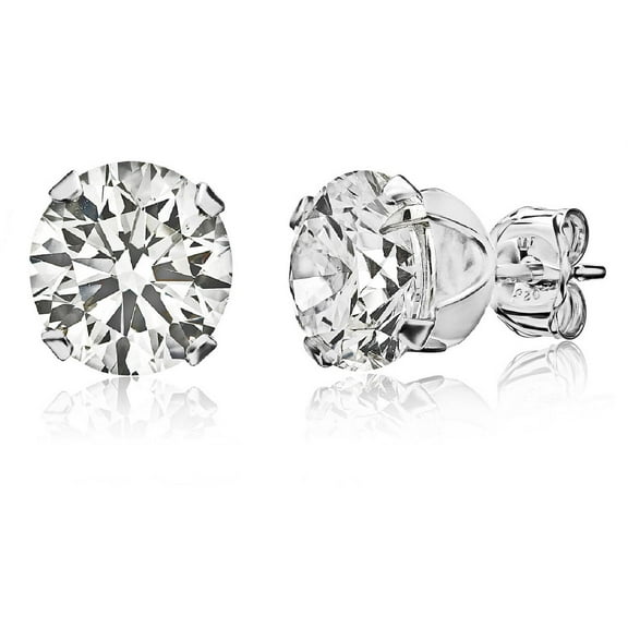 Round-Cut CZ Sterling Silver Stud Earrings, 7mm