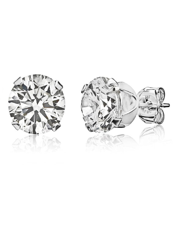 Round-Cut CZ Sterling Silver Stud Earrings, 7mm
