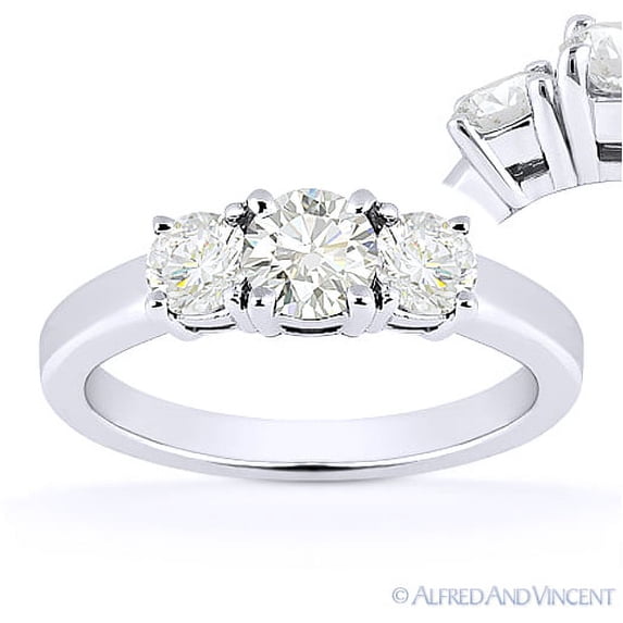 Round Cut Charles & Colvard Forever Brilliant 3-Stone Engagement Ring in 14k White Gold