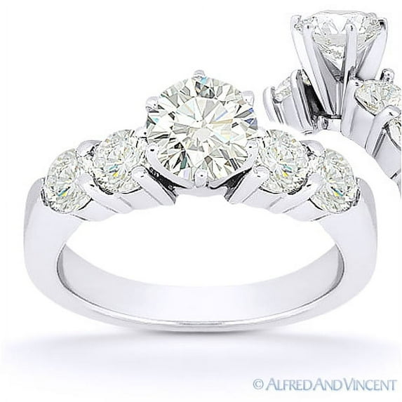 Round Cut Charles & Colvard Forever Brilliant 5-Stone Engagement Ring in 14k White Gold