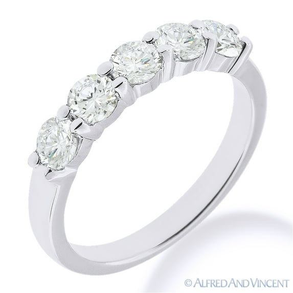 Round Cut Charles & Colvard Forever Brilliant 5-Stone Wedding Ring in 14k White Gold
