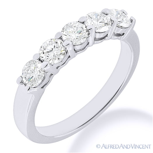 Round Cut Charles & Colvard Forever Brilliant 5-Stone Wedding Ring in 14k White Gold
