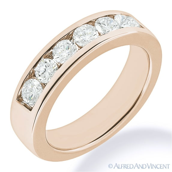 Round Cut Charles & Colvard Forever Brilliant 7-Stone Wedding Ring in 14k Rose Gold