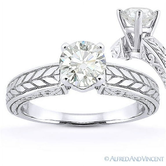 Round Cut Charles & Colvard Forever Brilliant Antique-Style Solitaire Engagement Ring in 14k White Gold