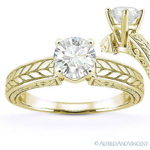 Round Cut Charles & Colvard Forever Brilliant Antique-Style Solitaire Engagement Ring in 14k Yellow Gold