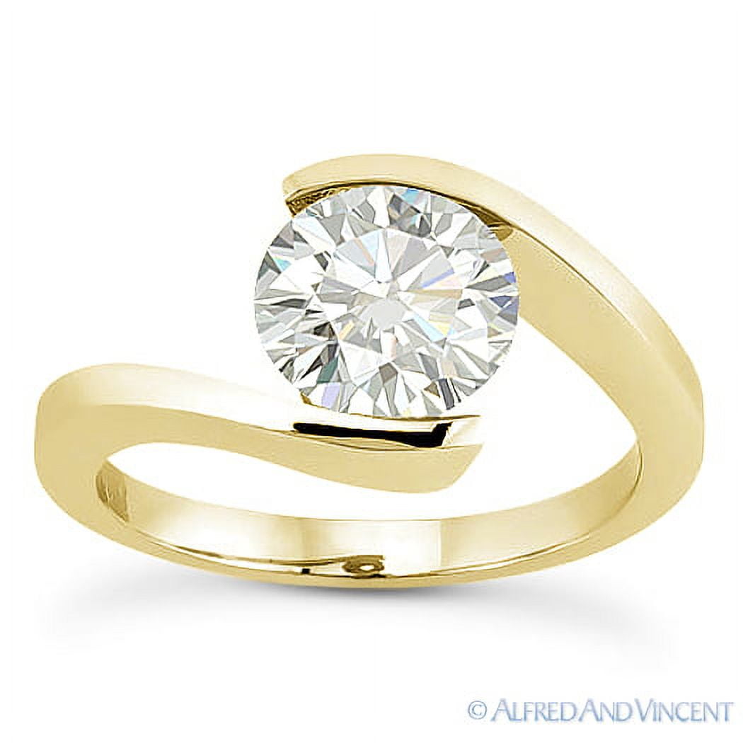 Round Cut Charles & Colvard Forever Brilliant Tension-Set Solitaire Engagement Ring in 14K Yellow Gold, Women's, Size: 4.5mm Pair: 0.35ct Dia Equiv