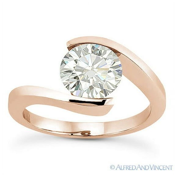 Round Cut Charles & Colvard Forever ONE D-E-F Tension-Set Solitaire Engagement Ring in 14k Rose Gold