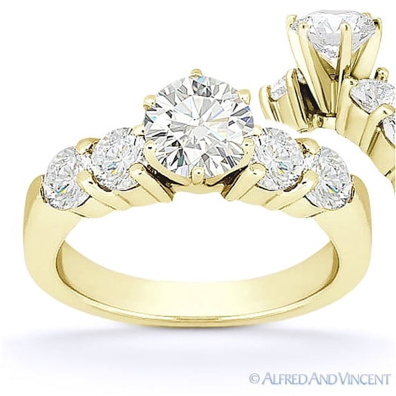 Round Cut Charles & Colvard Moissanite 5-Stone Engagement Ring in 14k Yellow Gold