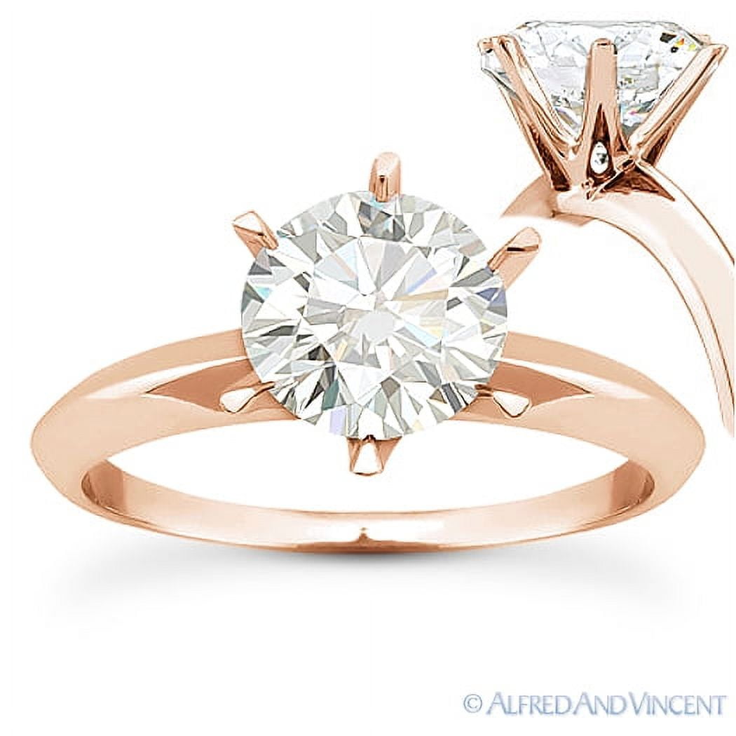 Round Cut Charles & Colvard Moissanite 6-Prong Knife-Edge Solitaire Engagement Ring in 14K Rose Gold, Women's, Size: 8mm Pair: 2.00ct Dia Equiv