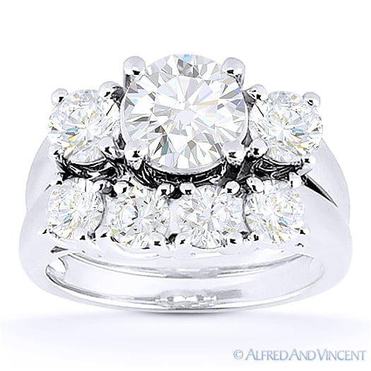 Round Cut Charles & Colvard Moissanite Engagement & Wedding Bridal Set in 14k White Gold