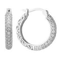 thumbnail image 1 of Round-Cut Clear CZ Rhodium-Plated Sterling Silver Open Filigree Back Hoop Earrings, 1 of 1