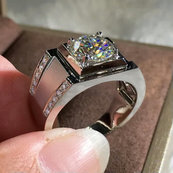 Round Cut Cubic Zircon 925 Silver Ring Men Fashion Wedding Ring Sz 8-12