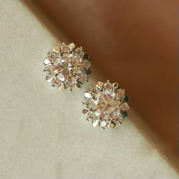 Round Cut Cubic Zircon Stud Earring Charm 18k Yellow Gold Plated Women Jewelry