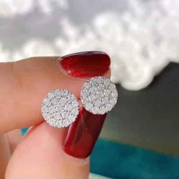 Round Cut Cubic Zircon Stud Earring Elegant Women 925 Silver Wedding Jewelry