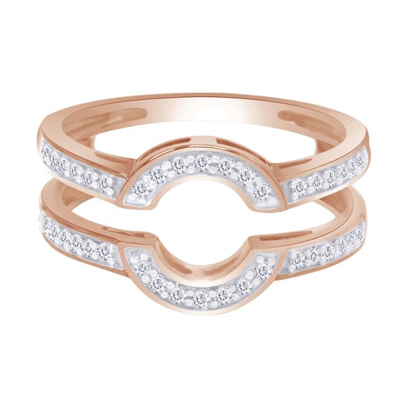Round Cut Cubic Zirconia 14k Rose Gold Curve Wrap Solitaire Enhancer Guard Ring Size - 7