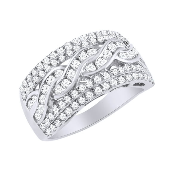 AFFY Round Cut Cubic Zirconia Cluster Engagement Band Ring in 14k White Gold Over Sterling Silver Size - 10