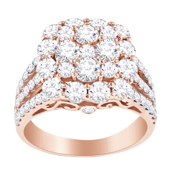 AFFY Round Cut Cubic Zirconia Cluster Engagement Ring in 14k Rose Gold Over Sterling Silver (7 Cttw) Size - 14