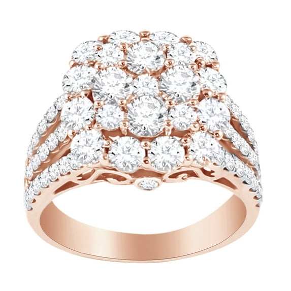 AFFY Round Cut Cubic Zirconia Cluster Engagement Ring in 14k Rose Gold Over Sterling Silver (7 Cttw) Size - 7.5