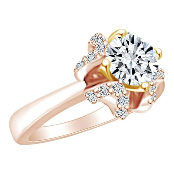 AFFY Round Cut Cubic Zirconia Cluster Ring In 14K Rose Gold Over Sterling Silver Ring Size-6