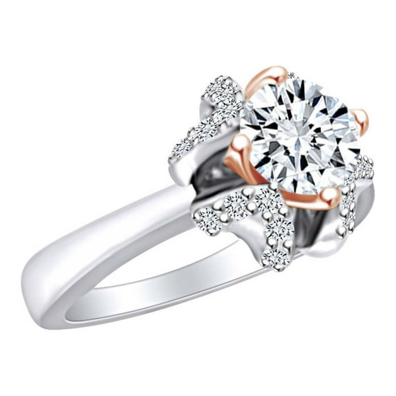 AFFY Round Cut Cubic Zirconia Cluster Ring In 14K White Gold Over Sterling Silver Ring Size-9.5