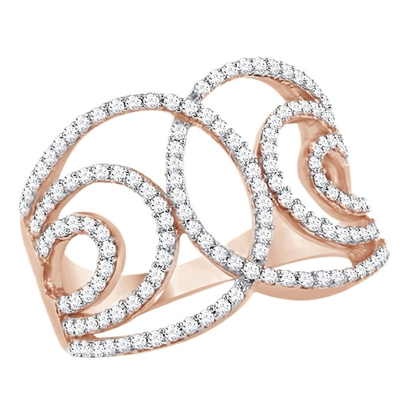 AFFY Round Cut Cubic Zirconia Crossover Band Ring in 14k Rose Gold Over Sterling Silver (0.70 Cttw) Size - 10