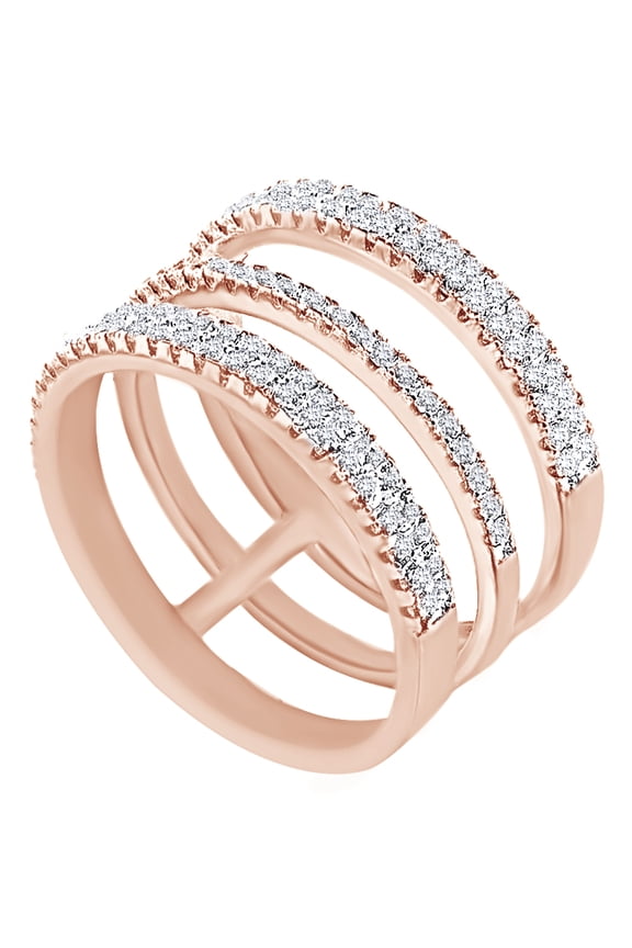 Round Cut Cubic Zirconia Five Row Ring in 14k Rose Gold Over Sterling Silver, Ring Size - 5