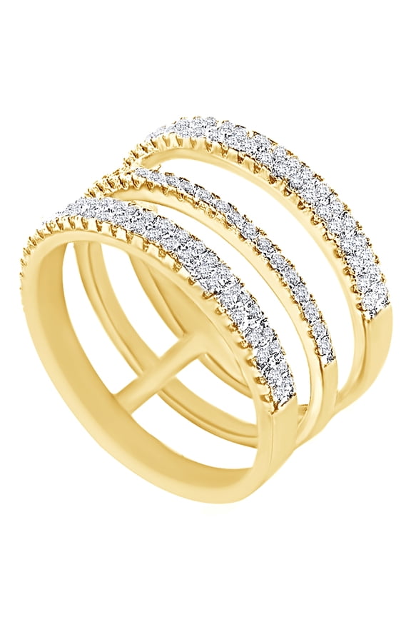 Round Cut Cubic Zirconia Five Row Ring in 14k Yellow Gold Over Sterling Silver, Ring Size - 5
