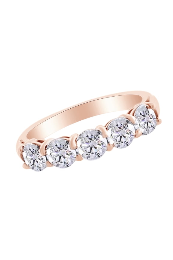 Round Cut Cubic Zirconia Five Stone Band Ring in 14k Rose Gold Over Sterling Silver (1.6 3 Cttw)