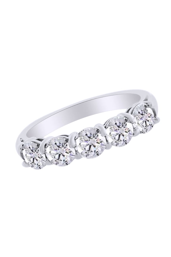 Round Cut Cubic Zirconia Five Stone Band Ring in 14k White Gold Over Sterling Silver (1.6 3 Cttw)