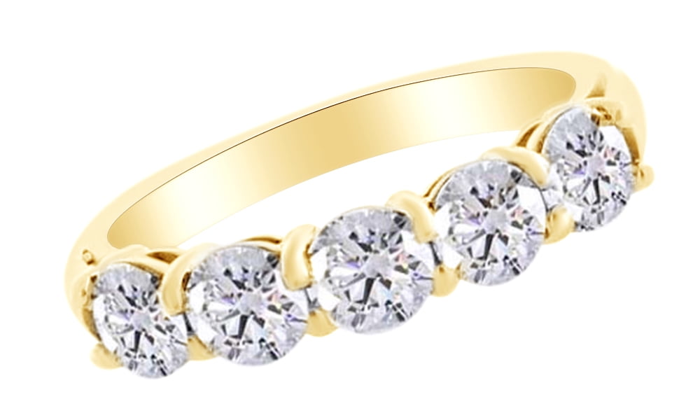 AFFY Round Cut Cubic Zirconia Five Stone Band Ring in 14k Yellow