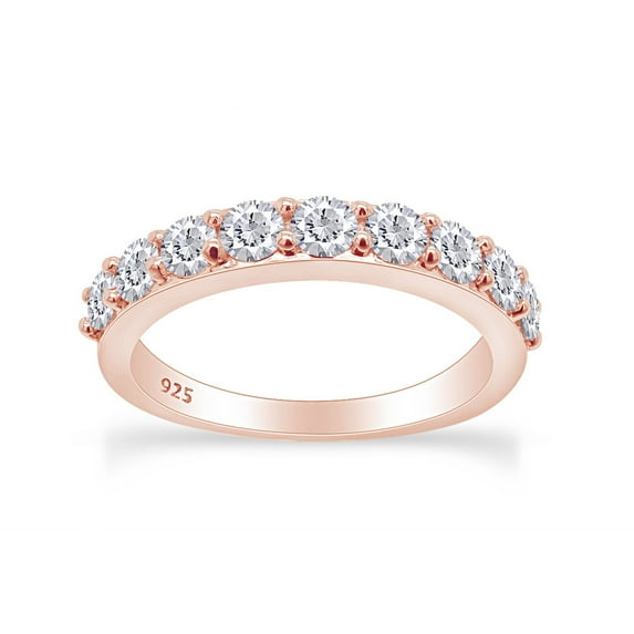 AFFY Round Cut Cubic Zirconia Half Eternity Band Ring in 14k Rose Gold Over Sterling Silver (0.46 Cttw) Size - 12