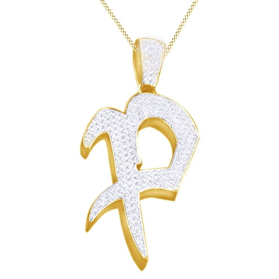 Round Cut Cubic Zirconia Initial P Hip Hop Pendant in 14k Yellow Gold Over Sterling Silver (4.95 Cttw)