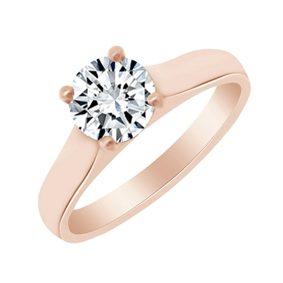 AFFY Round Cut Cubic Zirconia Solitaire Engagement Ring in 14k Rose Gold Over Sterling Silver (1 Cttw) Size - 5