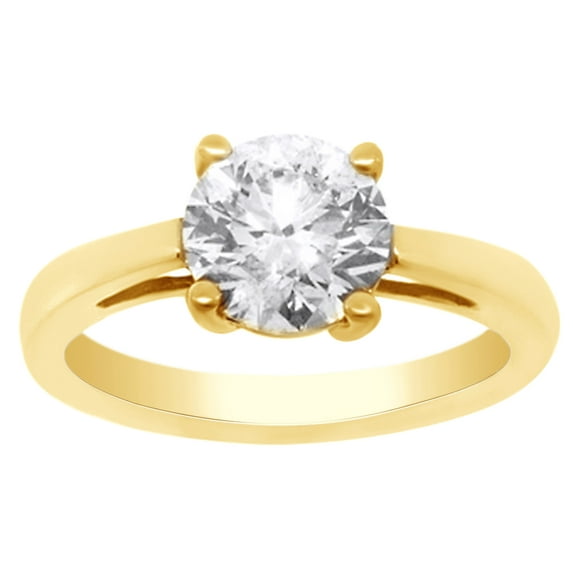 AFFY Round Cut Cubic Zirconia Solitaire Engagement Ring in 14k Yellow Gold Over Sterling Silver (2 Cttw)
