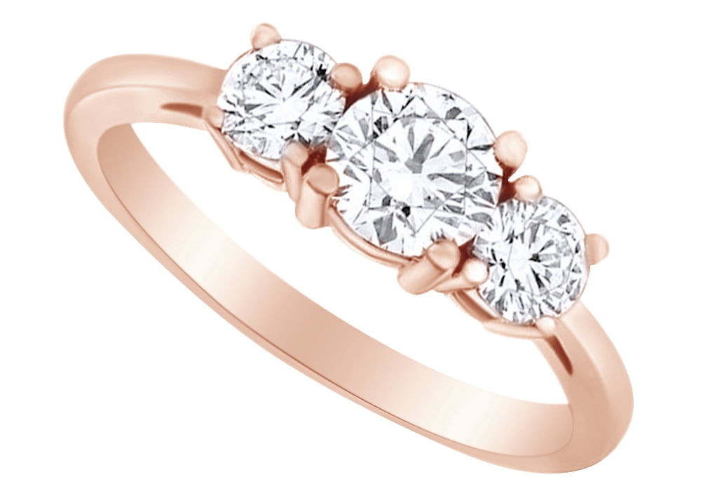 AFFY Round Cut Cubic Zirconia Three Stone Band Ring in 14k Rose Gold ...
