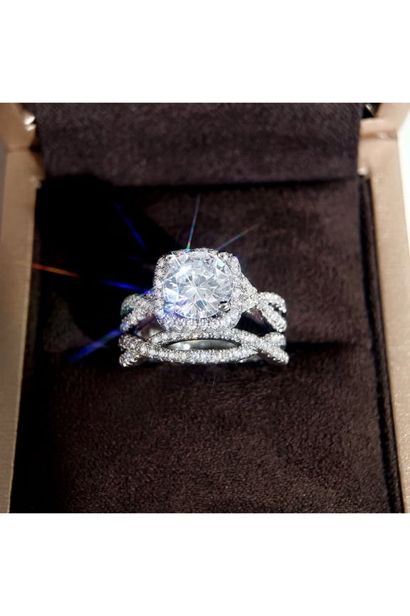 Round Cut Cushion Cubic Zirconia Halo Engagement Rings for Women Sterling Silver Bridal Wedding Bands Twisting Infinity Pave Set Rings for her Size