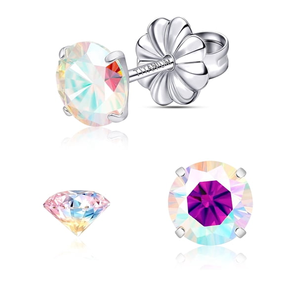 Round Cut D Color VVS1 Clarity Moissanite Stud Earrings for Women/Men ,Hypoallergenic Titanium Earrings Stud for Sensitive Ear