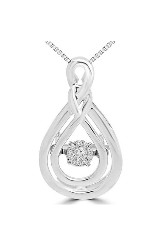 Round Cut Dancing Diamond Infinity Pendant Necklace in 10K White Gold With Chain, 0.05 Carat
