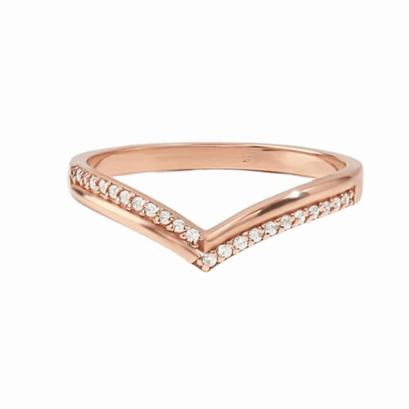 Round Cut Diamond Chevron Ring- V Shaped Rings for Women in 14K Yellow Gold Vermeil- Curved Wedding Band