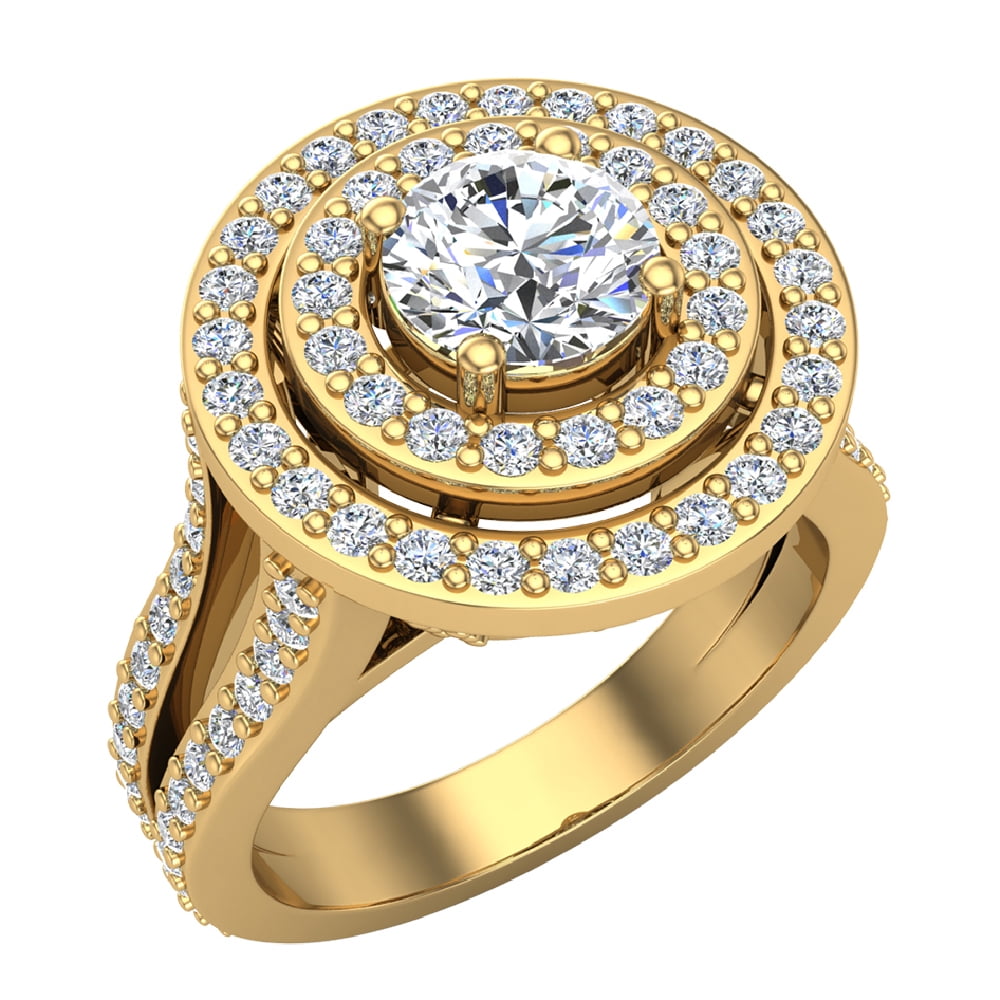 Round Cut Diamond Double Halo Split Shank Engagement Ring 1.80 CT TW ...