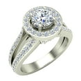 thumbnail image 1 of Round Cut Diamond Halo Split Shank Engagement Ring 1.35 Carat Total Weight 18K White Gold (G,SI1), 1 of 5