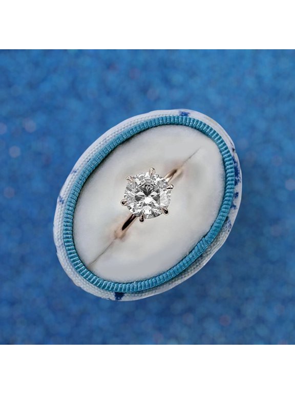 Round Cut Diamond Ring IGI Lab Created 2 Carat E F VVS2 Solid 14k Yellow Gold CVD